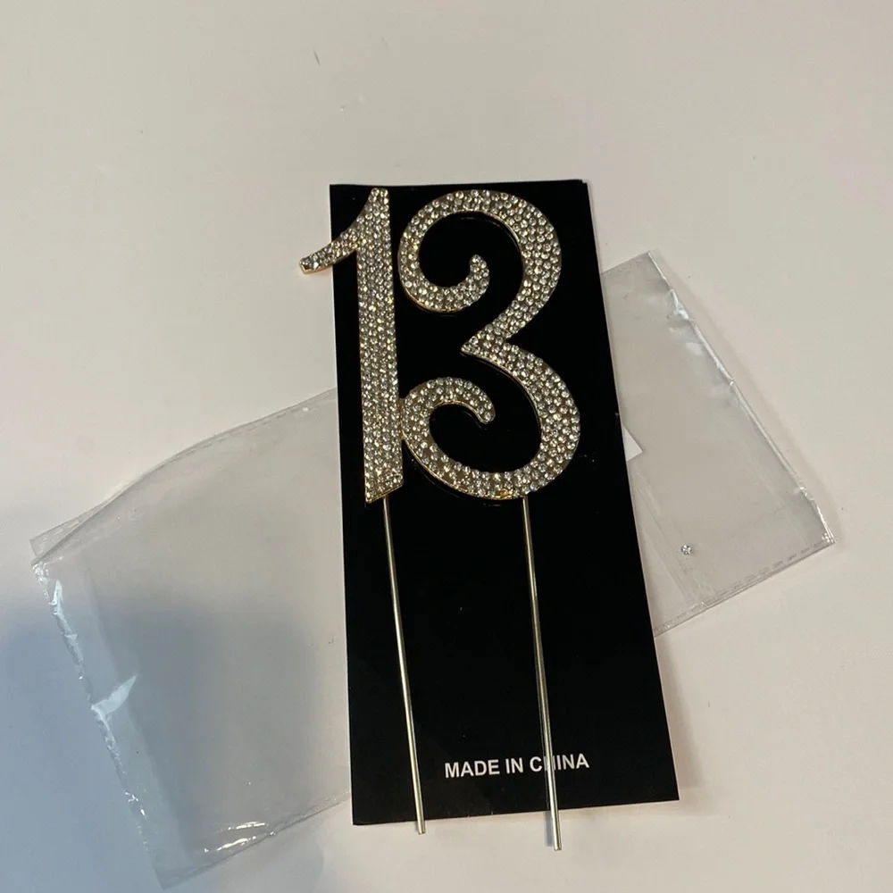 13 Cake Topper - Premium Gold Metal - 13th Birthday Party Sparkly